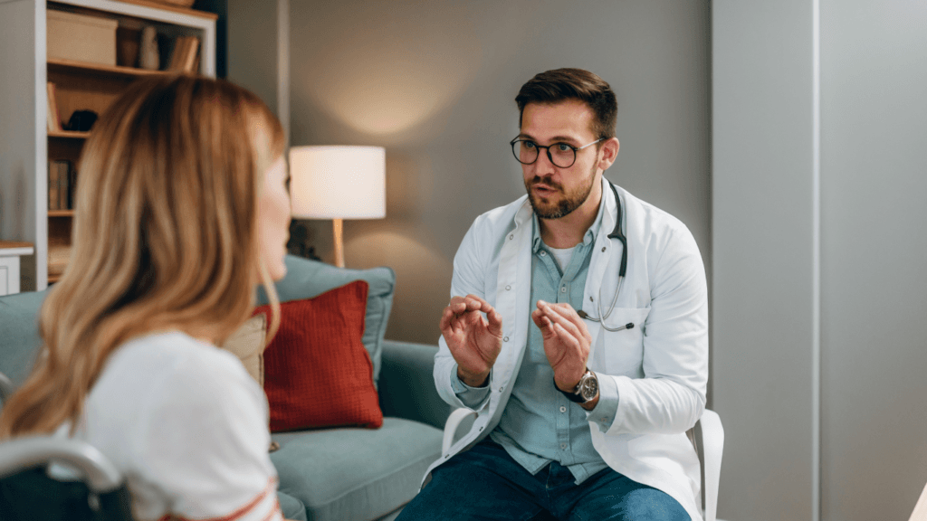 Medisense healthcare professional at patients home visiting for a medical checkup in Brisbane Australia
