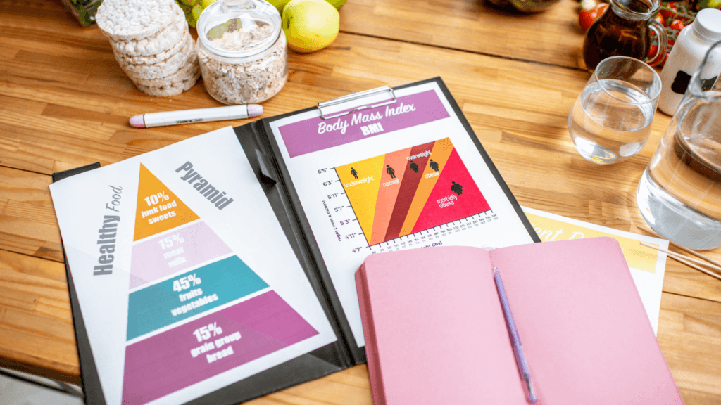 dietician educational material with Food and Documents