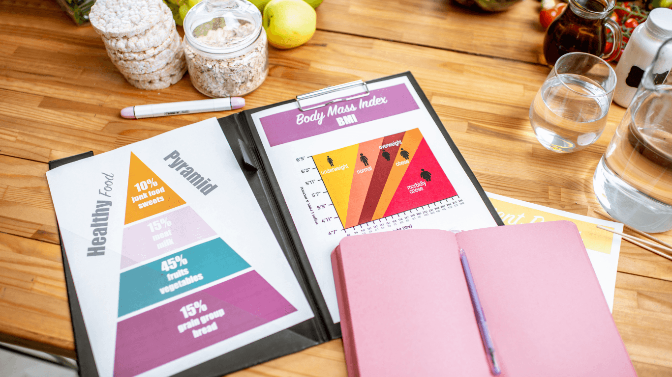 dietician educational material with Food and Documents